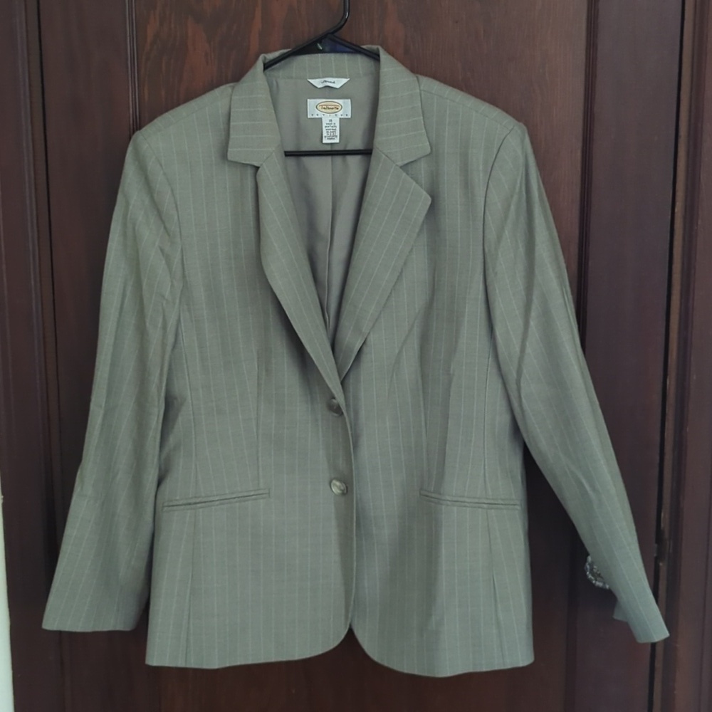 Talbots Petites Stretch Business Professional Wool & Silk Gray Blazer Size 16